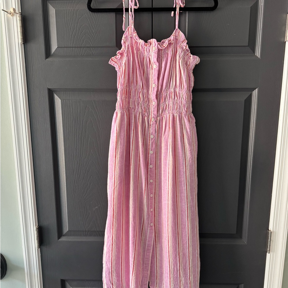 Universal Thread Linen Blend Pink and Red Striped Sleeveless Midi Dress